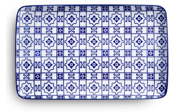Set vassoietti rettangolari 6 pezzi 21,5x12 cm adatto per caff�, pasticcini , torrone e dolci adatto alla lavastoviglie bianco e blu colore bianco blu