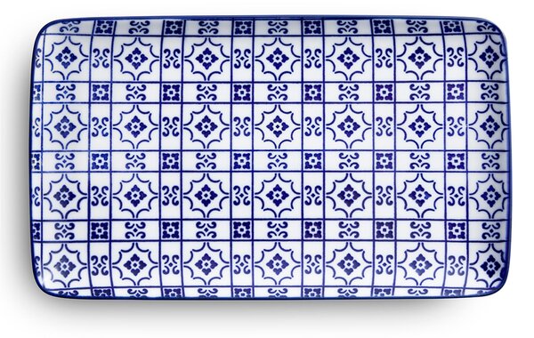 Set vassoietti rettangolari 4 Pezzi 30x18 cm adatto per caff�, pasticcini , torrone e dolci adatto alla lavastoviglie bianco e blu colore bianco blu