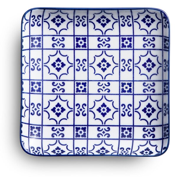 Set vassoietti piattini vuotatasche quadrati 6 pezzi 15x15 cm adatto per caff�, pasticcini , torrone e dolci adatto alla lavastoviglie colore bianco blu
