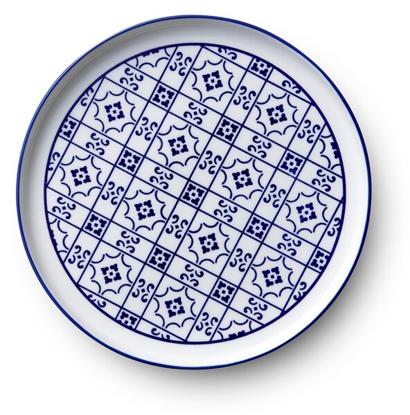 Piatti Frutta set pezzi 4 impilabili in porcellana COIMBRA Diametro 22xh2,3 cm impilabile ed adatto alla lavastoviglie bianco e blu