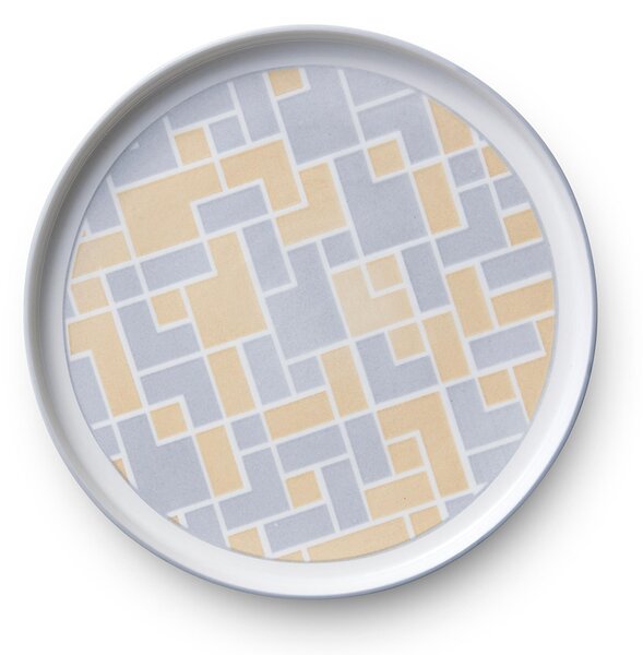 Piatti Frutta set pezzi 4 impilabili in porcellana TETRIS Diametro 22xh2,3 cm impilabile ed adatto alla lavastoviglie beige Grigio Bianco