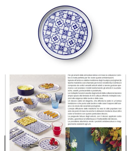 Piattino Appetizer pane set pezzi 4 impilabili in porcellana COIMBRA Diametro 22xh 1,2 cm impilabile ed adatto alla lavastoviglie bianco e blu