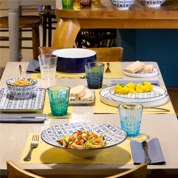 Piatto pasta alto e fondo in Porcellana Falda larga rinforzata set 3 pezzi , cm 27 adatto alla lavastoviglie colore bianco blu