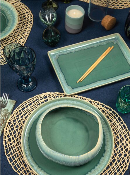 Vassoio Rettangolare in GRES porcellanato 35x23 cm Collezione NORDIC lavabile in lavastoviglie decorato con smalti reattivi decoro Acqua
