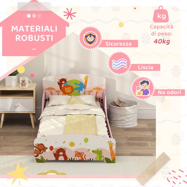 AIYAPLAY Lettino per Bambini 3+ Anni in Legno con Bordi Rialzati e Sponde di Sicurezza, 143x77x60 cm, Rosa | Aosom Italy