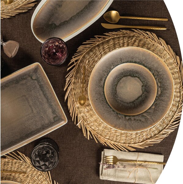Piatti piani set 6 pezzi p in Gres Porcellanato 27,3x27xh 2,2 cm Collezione NORDIC lavabile in lavastoviglie decorato con smalti reattivi decoro terra