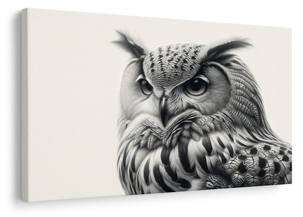 Quadro su tela – Ritratto di gufo in bianco e nero