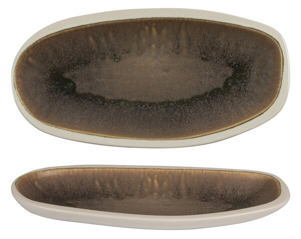 Vassoio ovale in GRES porcellanato 35x18x4 cm Collezione NORDIC lavabile in lavastoviglie decorato con smalti reattivi decoro terra