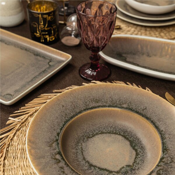 Piatti Frutta set 6 pezzi in Gres Porcellanato 23x22,8xh2 cm Collezione NORDIC lavabile in lavastoviglie decorato con smalti reattivi decoro terra