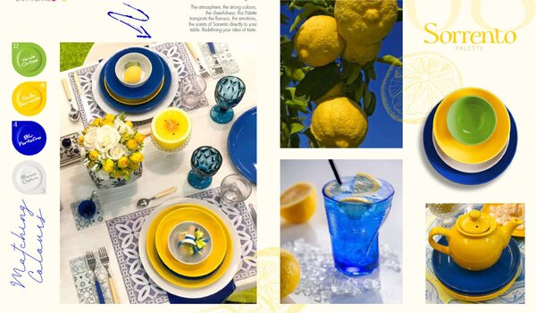 Piatti Frutta set pezzi 6 posti tavola in porcellana con decoro Sottosmalto Collezione Mitika lavabile in lavastoviglie Giallo Sorrento