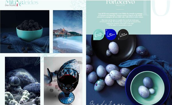 Piatti piani set pezzi 6 posti tavola in porcellana con decoro Sottosmalto Collezione Mitika lavabile in lavastoviglie colore Azzurro Portocervo
