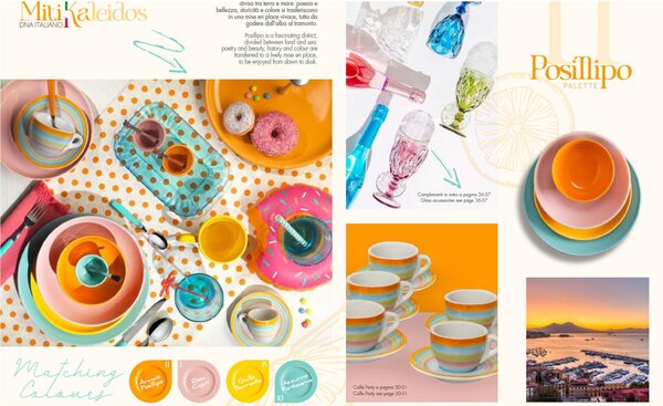 Piatti piani set pezzi 6 posti tavola in porcellana con decoro Sottosmalto Collezione Mitika lavabile in lavastoviglie Arancio Posillipo