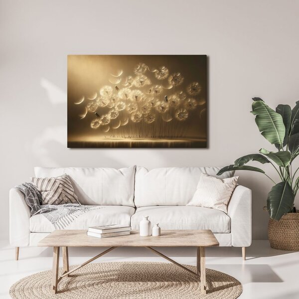 Quadro su tela – Soffioni nel bagliore dorato