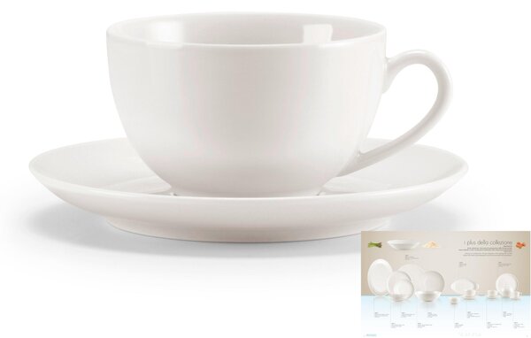 Tazze da the, Cappuccino con piattino set da 6 in porcellana SKANDIA 9,5x9,5xh5,5 cm-190 cc lavabile in lavastoviglie porcellana Di Limoges Bianco Freddo