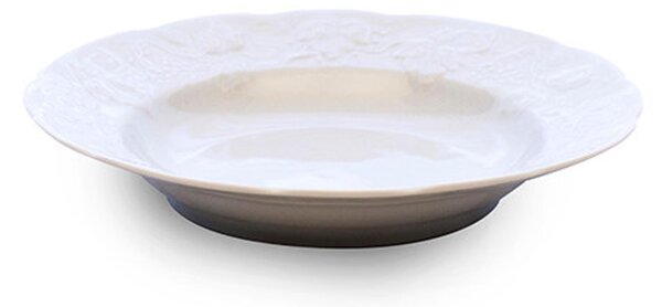 Piatti Fondi set pezzi 6, 6 posti tavola in porcellana con decoro a rilievo cm 22 Collezione Toscana lavabile in lavastoviglie porcellana Di Limoges Bianco Freddo