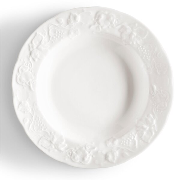 Piatti Fondi set pezzi 6, 6 posti tavola in porcellana con decoro a rilievo cm 22 Collezione Toscana lavabile in lavastoviglie porcellana Di Limoges Bianco Freddo