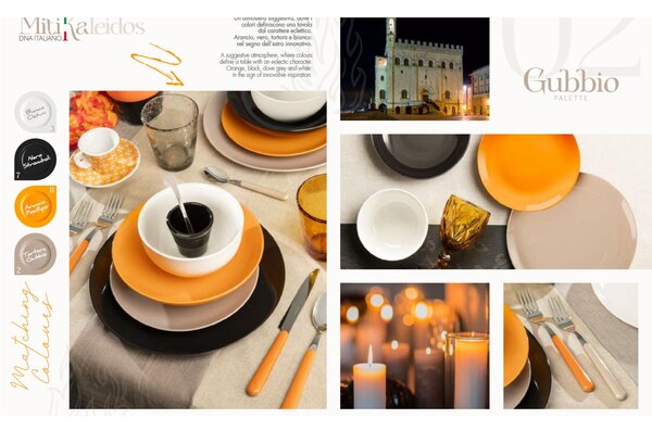 Piatti piani set pezzi 6 posti tavola in porcellana con decoro Sottosmalto Collezione Mitika lavabile in lavastoviglie colore Gubbio Grigio