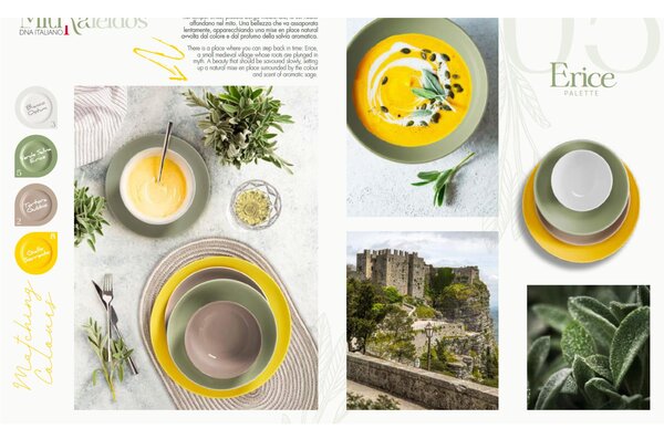 Piatti Frutta set pezzi 6 posti tavola in porcellana con decoro Sottosmalto Collezione Mitika lavabile in lavastoviglie Verde Erice