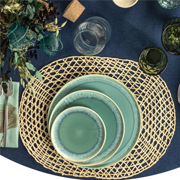 Piatti piani set 6 pezzi in Gres Porcellanato �27xh2,5 cm Collezione NORDIC lavabile in lavastoviglie decorato con smalti reattivi decoro acqua