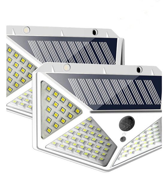 Lampada da parete solare lampione SET ( 2 Pezzi )13x4,7xh 9,5 cm 10 W - 100 Led lampada solare luminosa con sensore rilevamento del corpo umano colore bianco