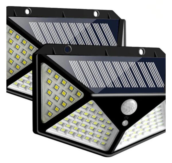 Lampada da parete solare lampione SET ( 2 Pezzi )13x4,7xh 9,5 cm 10 W -100 Led lampada solare luminosa con sensore rilevamento del corpo umano colore nero