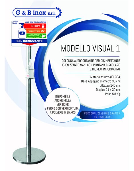 Colonnina piantana per disinfettante da Terra inox Aisi 304 35xh140 cm - 5,8 kg con Display informativo per farmacie , ed attivit� commerciali che necessitano di igiene