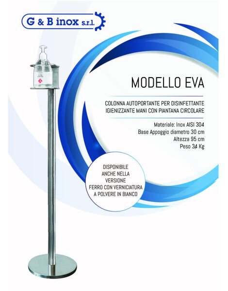 Colonnina piantana per disinfettante da Terra inox Aisi 304 30xh95 cm - 3,4 kg con Display informativo per farmacie , ed attivit� commerciali che necessitano di igiene