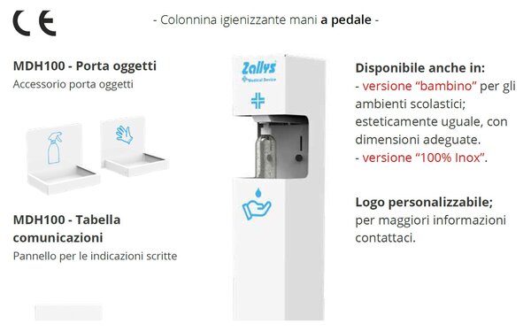 Colonnina Piantana, igienizzante mani a pedale 22x21xh1280 cm - 20 kg certificata CE per farmacie , per tabacchi ed attivit� commerciali c