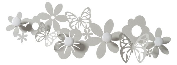 Appendiabiti in Ferro Arti e Mestieri SFARFALLE con 4 pomelli e 4 ganci dallo stile classico Dimensioni 78xh 27 cm In ferro verniciato con forme delicate e sottili colore BEIGE