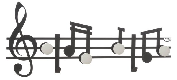Appendiabiti con note musicali Musica in metallo, 70x30h, colore Nero Goffrato