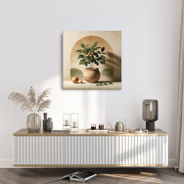 Quadro su tela – Frutti dorati in vaso di terracotta