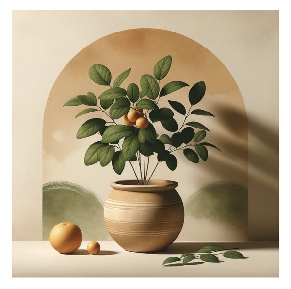 Quadro su tela – Frutti dorati in vaso di terracotta