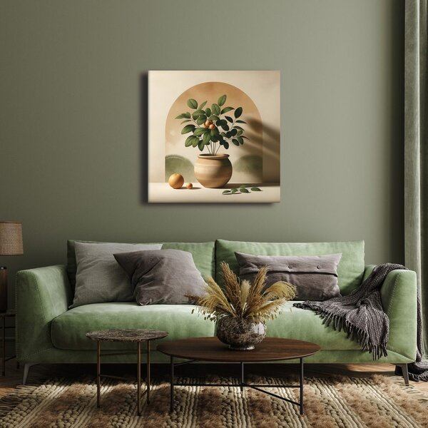 Quadro su tela – Frutti dorati in vaso di terracotta
