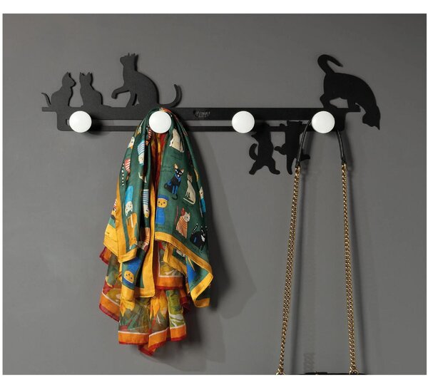 Appendi abiti 5 POSTI In Metallo tagliato al laser CATTITUDE 69 x h25cm colore Nero
