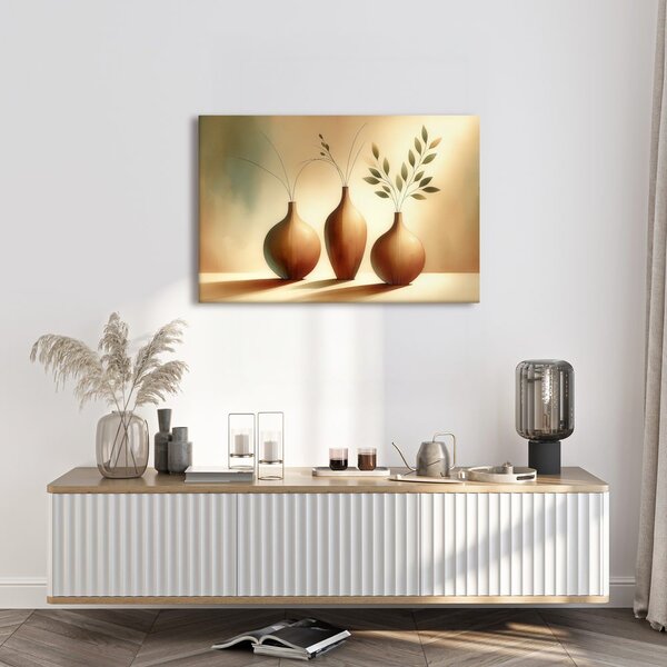 Quadro su tela – Tre vasi nella luce calda