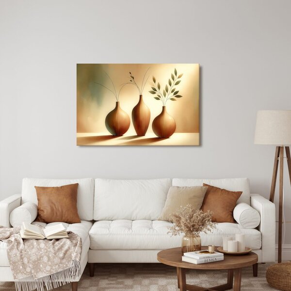 Quadro su tela – Tre vasi nella luce calda