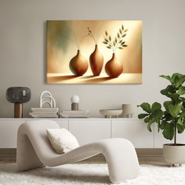 Quadro su tela – Tre vasi nella luce calda