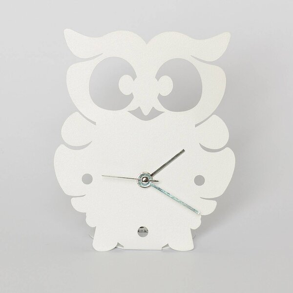 Orologio Gufetto in metallo verniciato , Dimensioni 13xh16 cm colore Bianco Neve