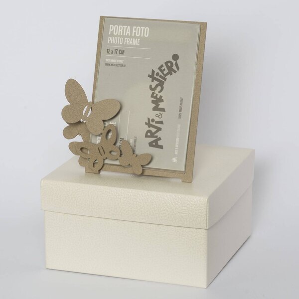 Porta foto Farfalle in metallo Verniciato, per foto 9,5xh12,5 cm - Dimensione Porta foto 12xh13 cm colore Sabbia