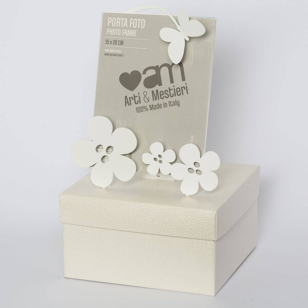 Porta foto Fiorellini in metallo, per foto 9,5xh12,5 cm - Dimensione Porta foto 10xh15 cm colore Bianco Neve
