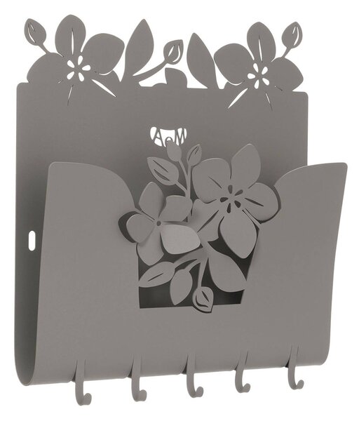 Porta chiavi e porta lettere floreale Fior di loto in metallo, 28X5PX24H, colore Fango