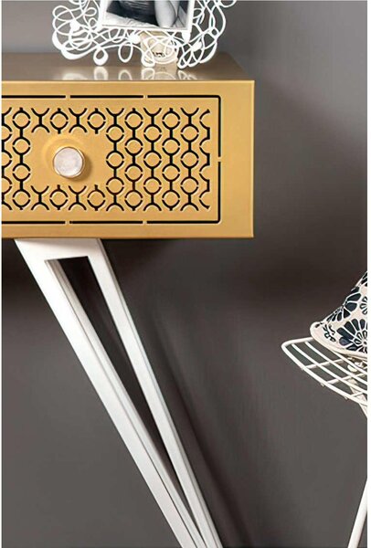 Consolle MAYFAIR Grande In metallo tagliato al laser Dimensioni 100x 5 x h80 cm cm colore Oro trasparente/bianco marmo