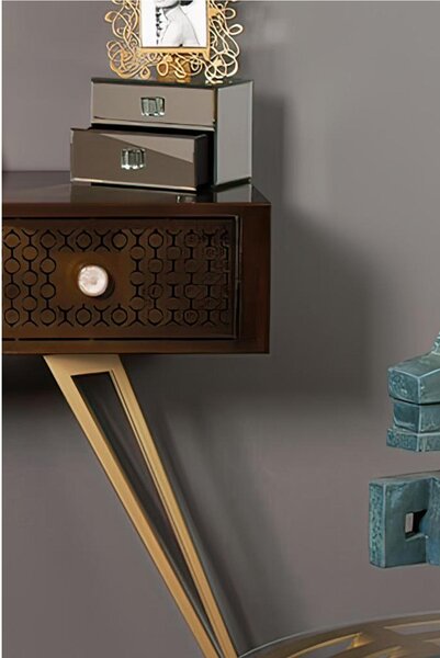 Consolle MAYFAIR Grande In metallo tagliato al laser Dimensioni 100x 5 x h80 cm cm colore Caramello/Oro trasparente