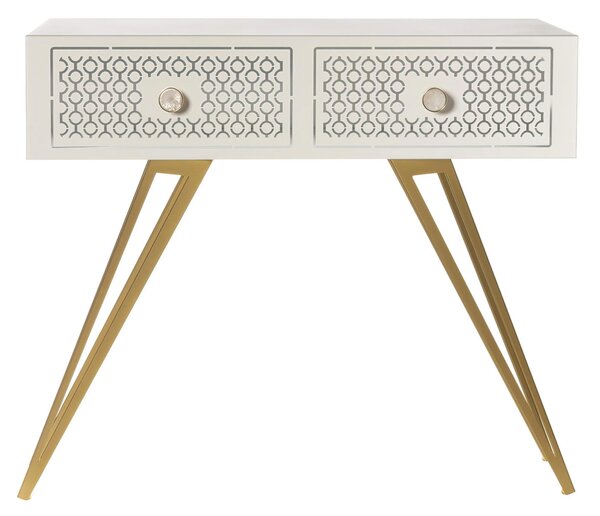 Consolle MAYFAIR Grande In metallo tagliato al laser Dimensioni 100x 5 x h80 cm cm colore Bianco marmo/Oro trasparente