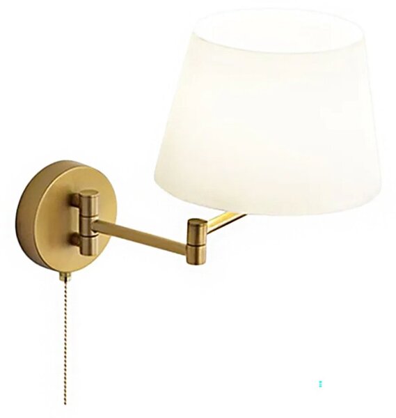 Applique braccio snodabile classico perenz crane 8474 or e27 led metallo oro opaco paralume tessuto bianco - Perenz