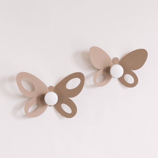 Set Ganci Butterfly 2pz in metallo, 24x16h+21x14h, colore Beige