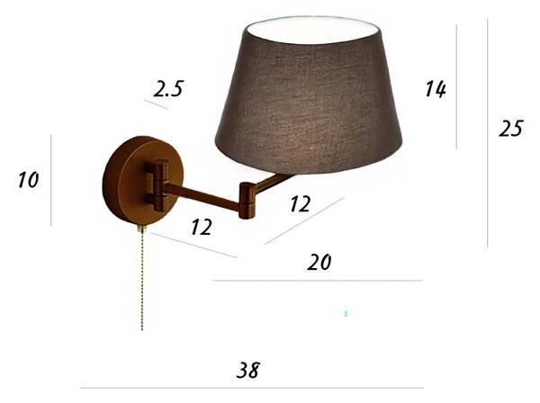 Applique braccio classico perenz crane 8474 mm e27 led metallo paralume tessuto marrone - Perenz