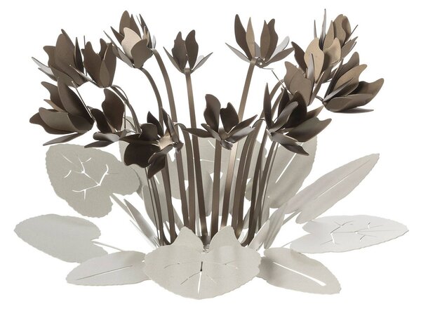 Centro tavola decorativo Ciclamino in metallo, 38X24H, colore Avorio Bronzo