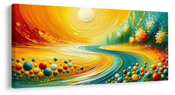 Quadro su tela – Paesaggio dorato con sole