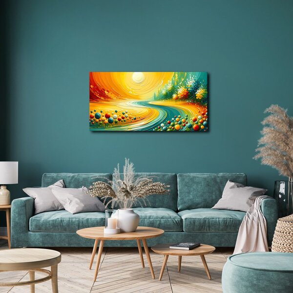 Quadro su tela – Paesaggio dorato con sole